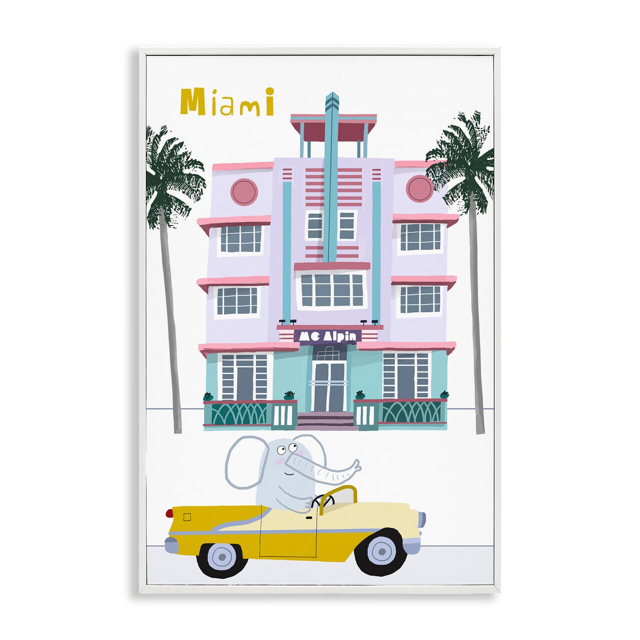 Stupell Industries Elephant & Miami Hotel Framed Giclee, design by Carla Daly